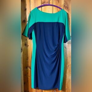 Chaps Size XL Short Sleeve Navy & Green Dress